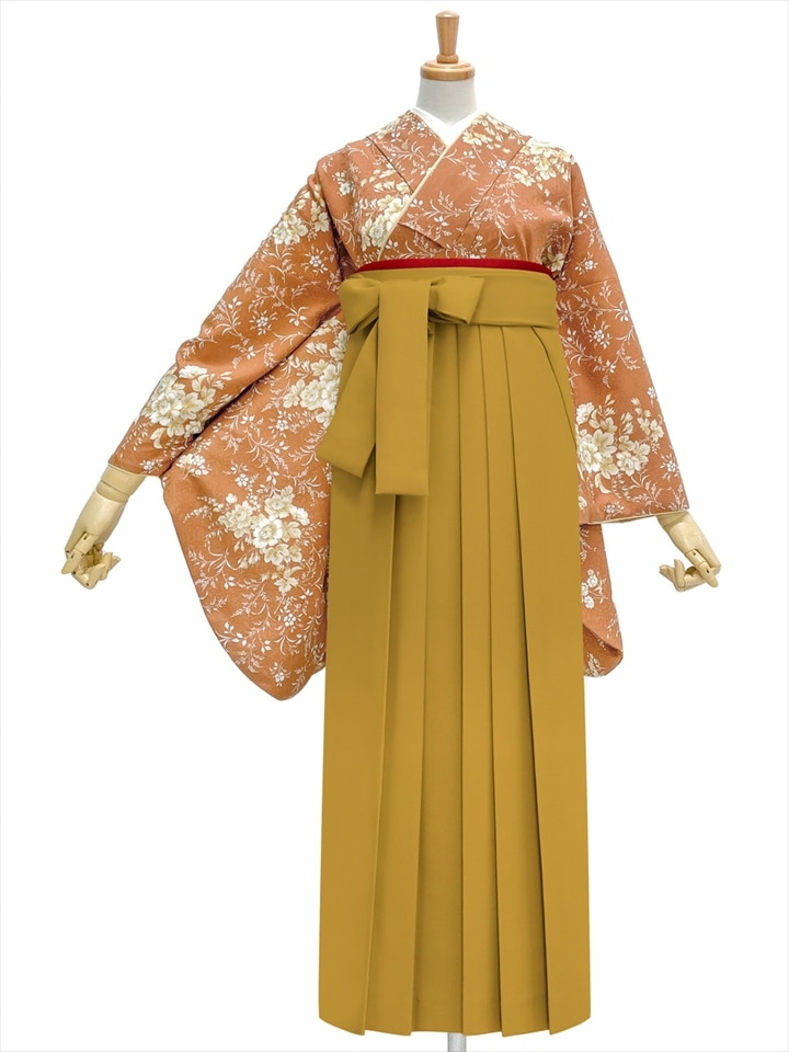 【レンタル商品】レンタル袴「【M0084】 ガーデン・テラコッタ」|マスタード