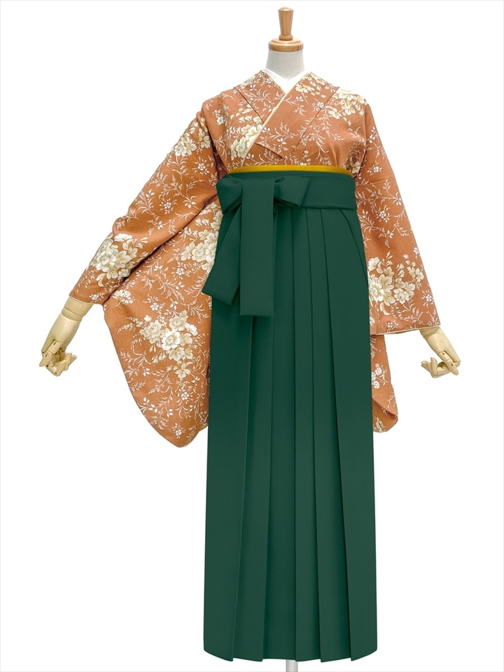 【レンタル商品】レンタル袴「【M0084】 ガーデン・テラコッタ」|グリーン