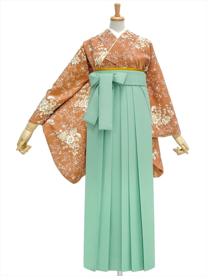 【レンタル商品】レンタル袴「【M0084】 ガーデン・テラコッタ」|ライトグリーン