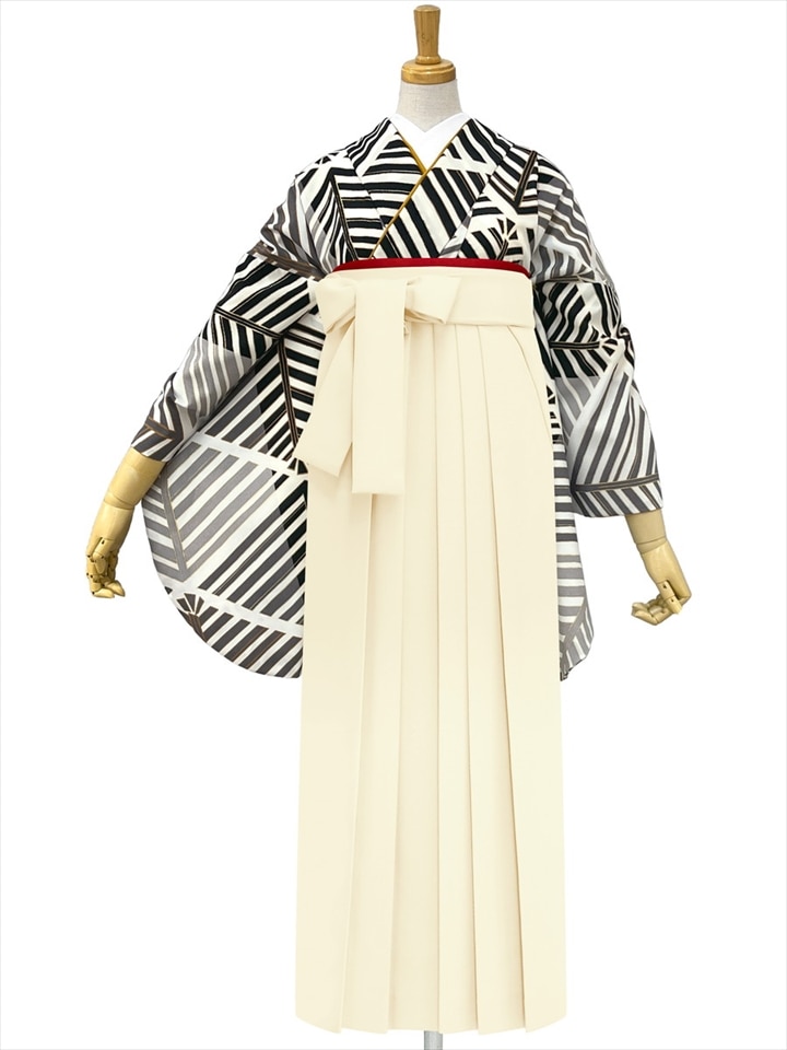 【レンタル商品】レンタル袴「【M0093】 松葉・黒」|オフホワイト