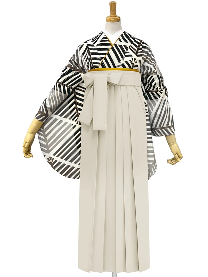 【レンタル商品】レンタル袴「【M0093】 松葉・黒」|アイボリー