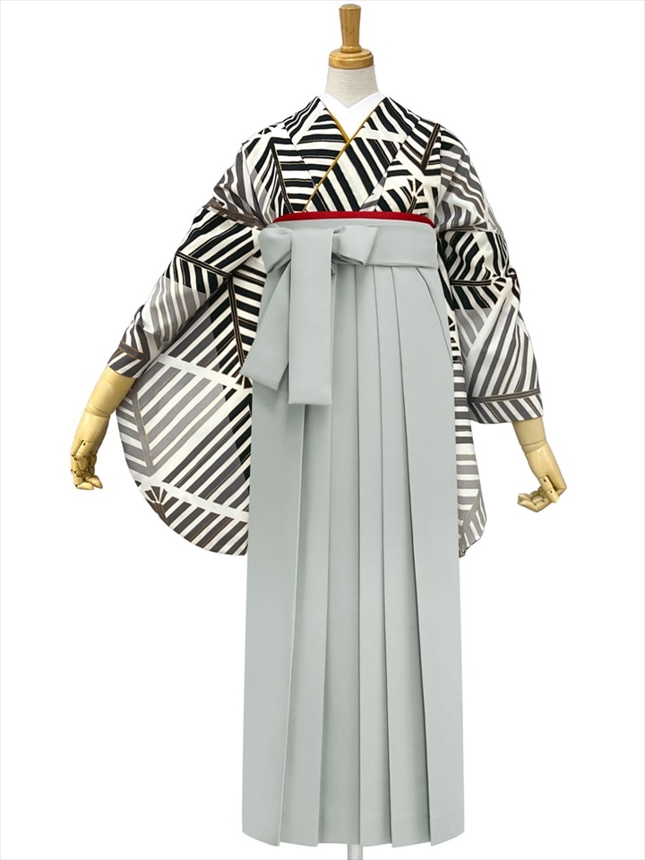 【レンタル商品】レンタル袴「【M0093】 松葉・黒」|グレー