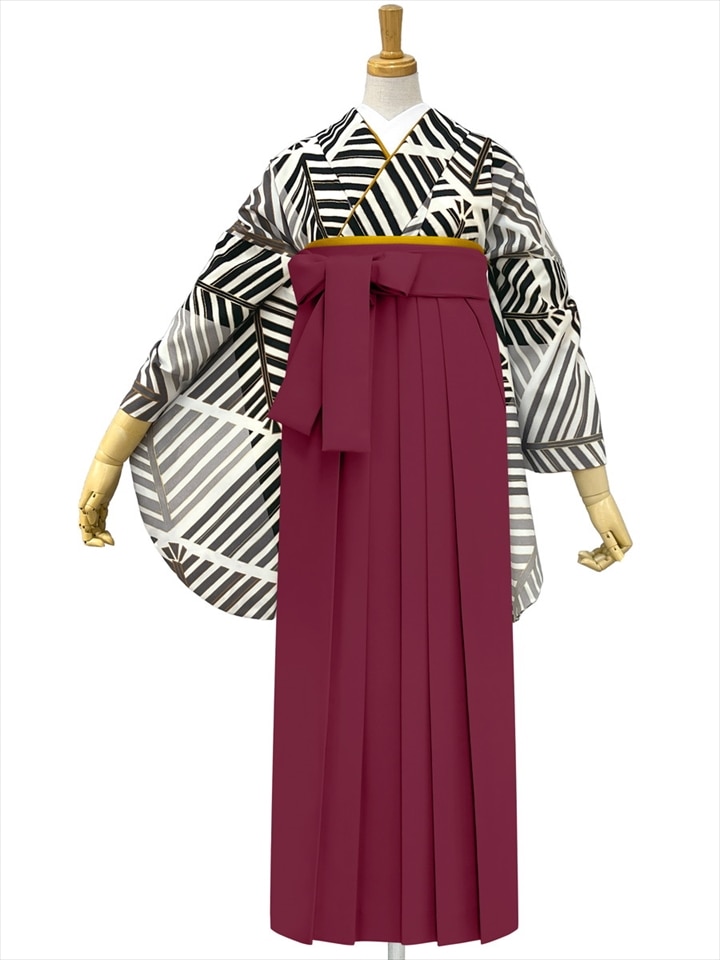 【レンタル商品】レンタル袴「【M0093】 松葉・黒」|ダークレッド