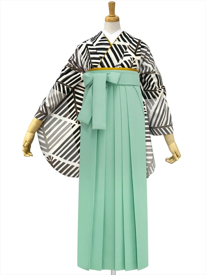 【レンタル商品】レンタル袴「【M0093】 松葉・黒」|ライトグリーン