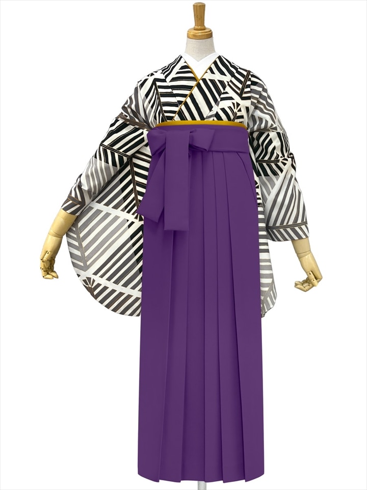 【レンタル商品】レンタル袴「【M0093】 松葉・黒」|パープル