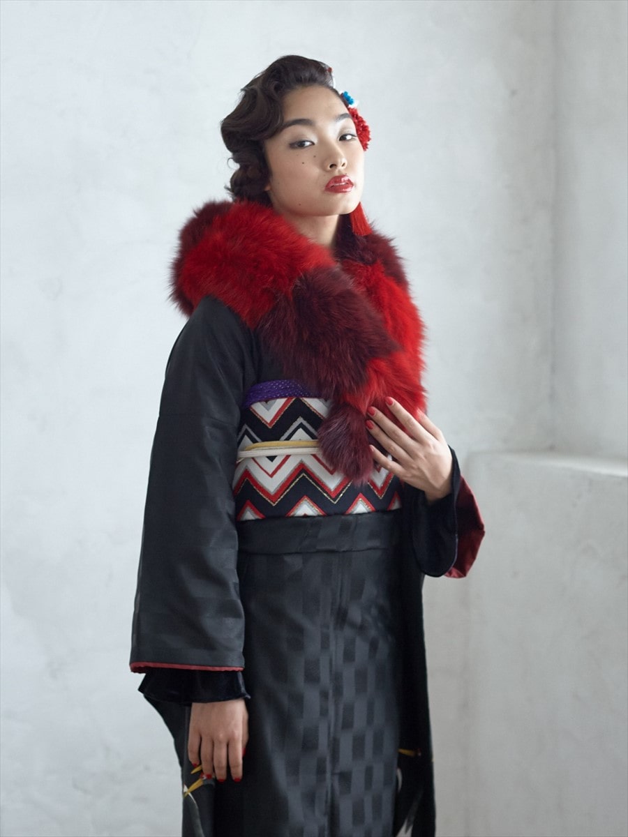 【ラスト1点】ストライプファーショール|レッド