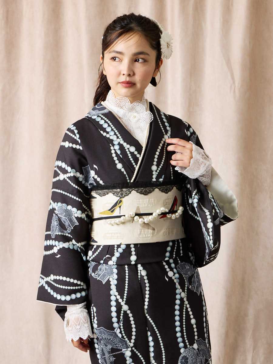 小紋単品「 レディ・パール 」～ドラマティックキモノシリーズ～|ブラック
