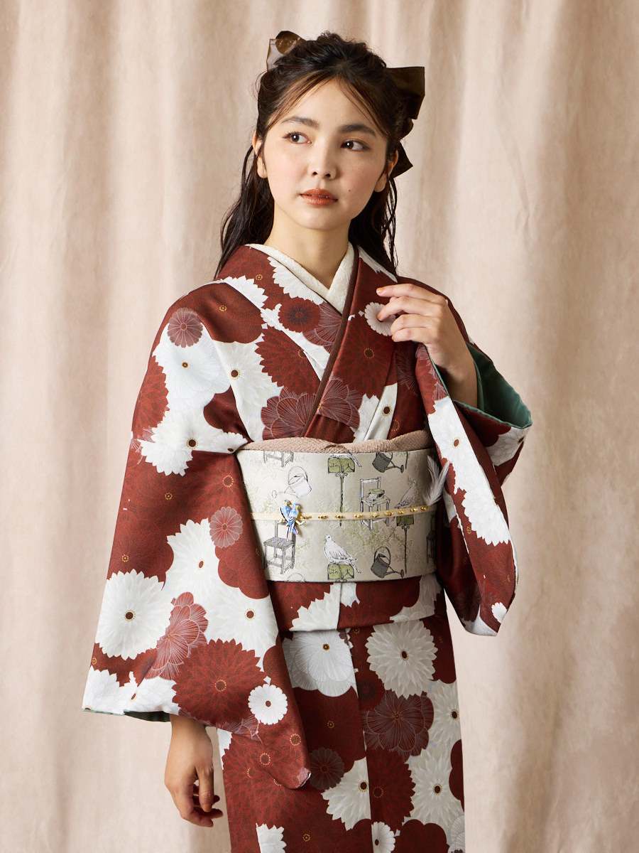 小紋単品「 フラワーギフト 」～ドラマティックキモノシリーズ～|レッド