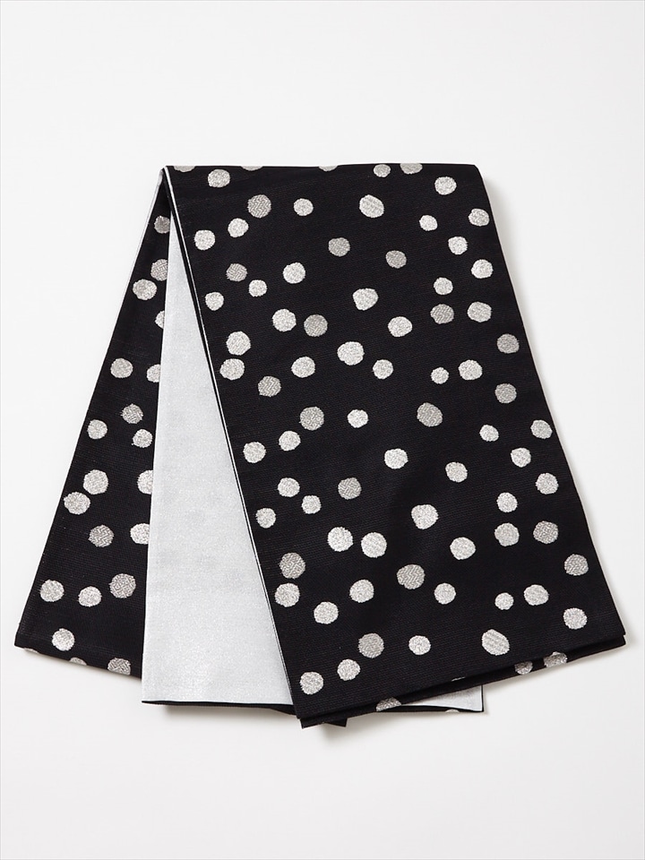 手書きドット袋帯|ブラック