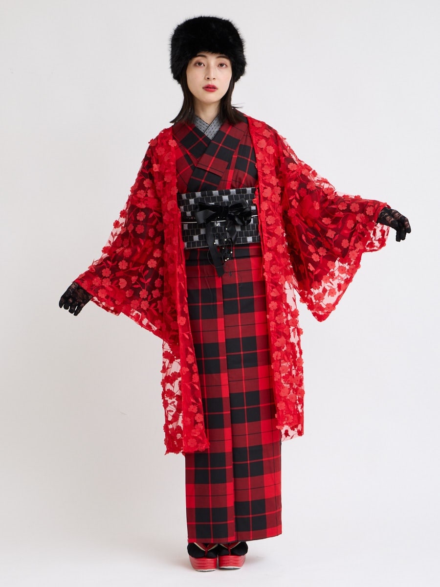 羽織「小花チュール」|レッド