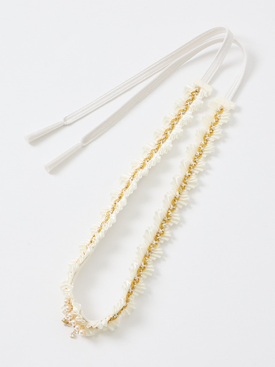 【残りわずか】帯締め「リボンプリーツ」|オフホワイト