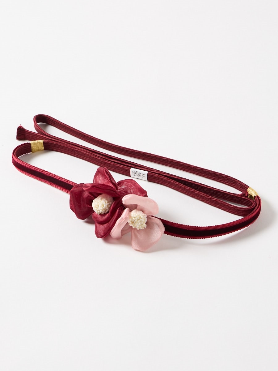 【残りわずか】帯締め「シフォン椿」|ダークレッド