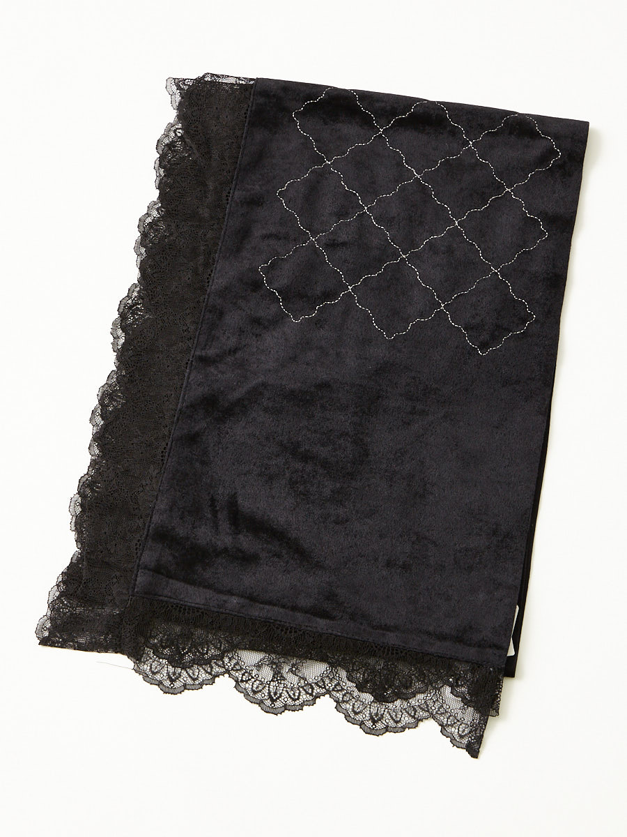 【残りわずか】ベロア刺繍レース帯揚げ|ブラック