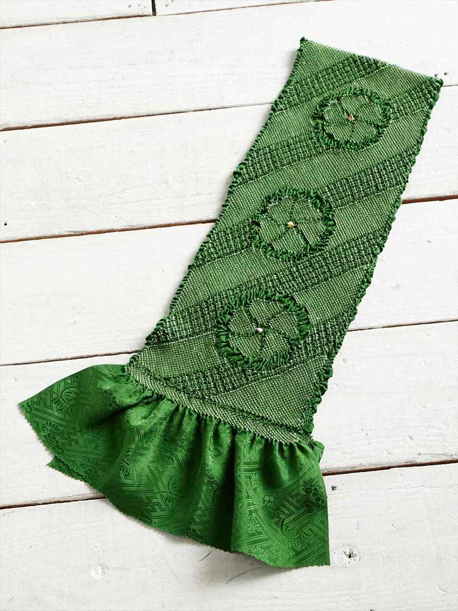 【ラスト1点】帯揚げ「バイヤス花しぼり」|グリーン