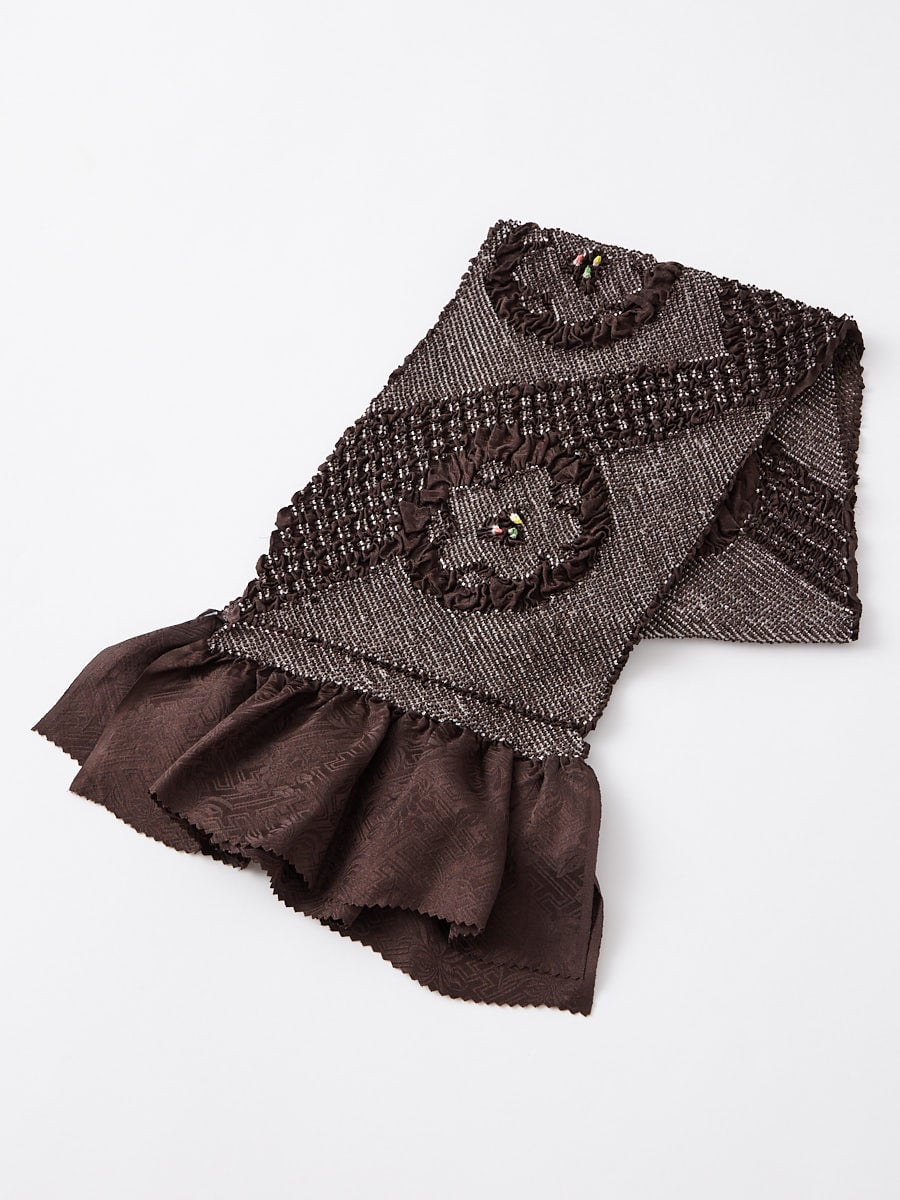 お花チェック絞り帯揚げ		|ダークブラウン