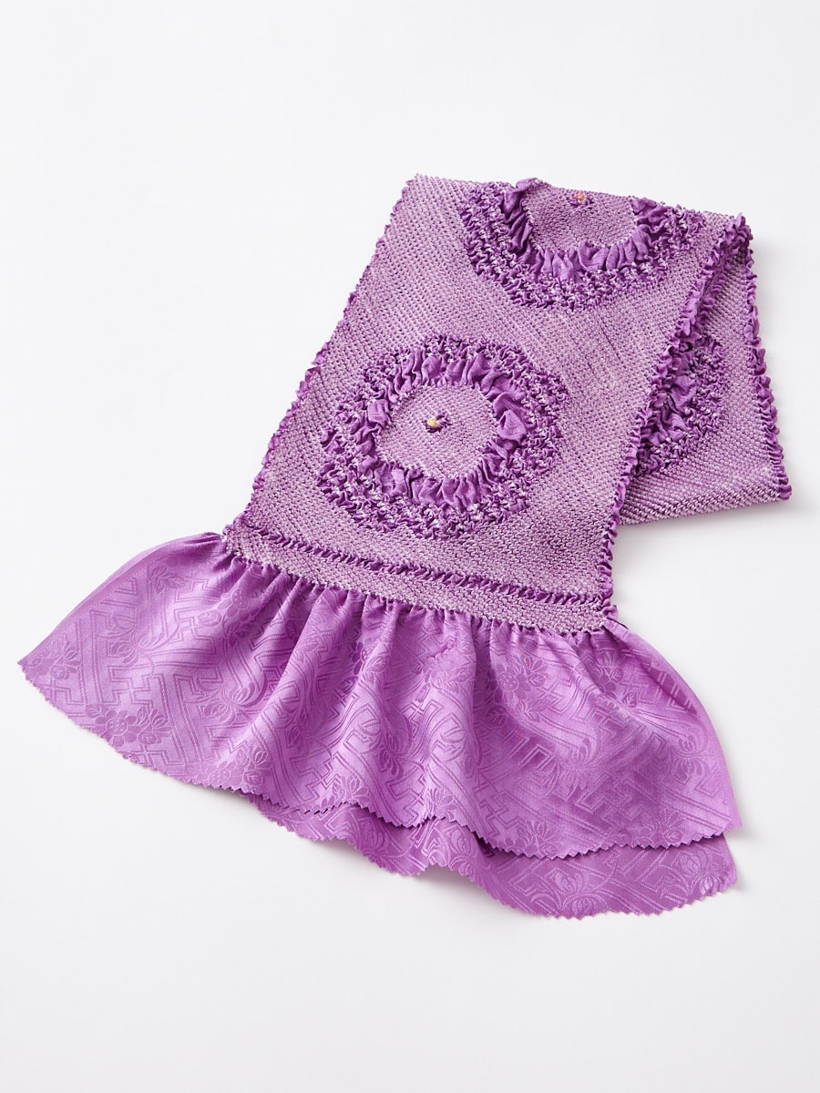 【残りわずか】お花チェック絞り帯揚げ		|ラベンダー