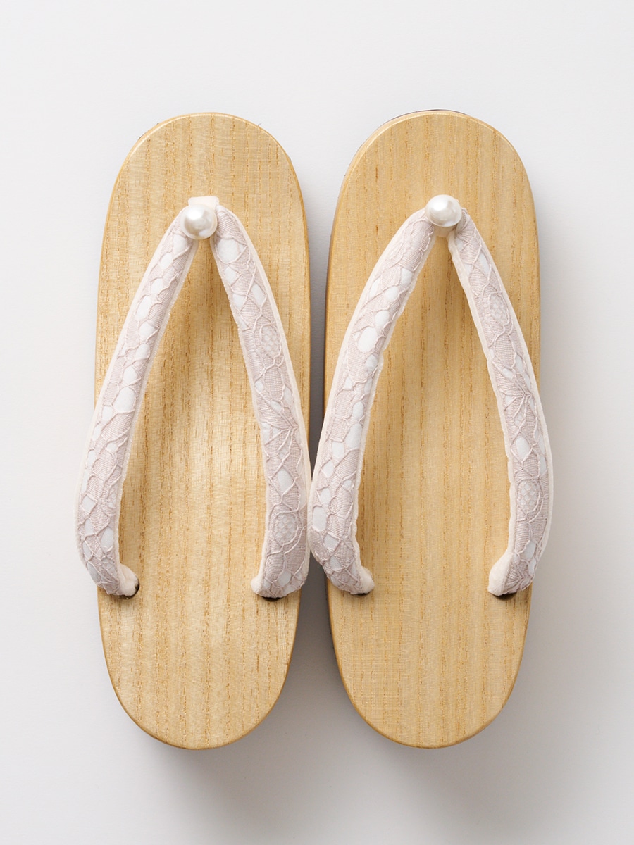 【ラスト1点】下駄「花レースパール」|ベージュ