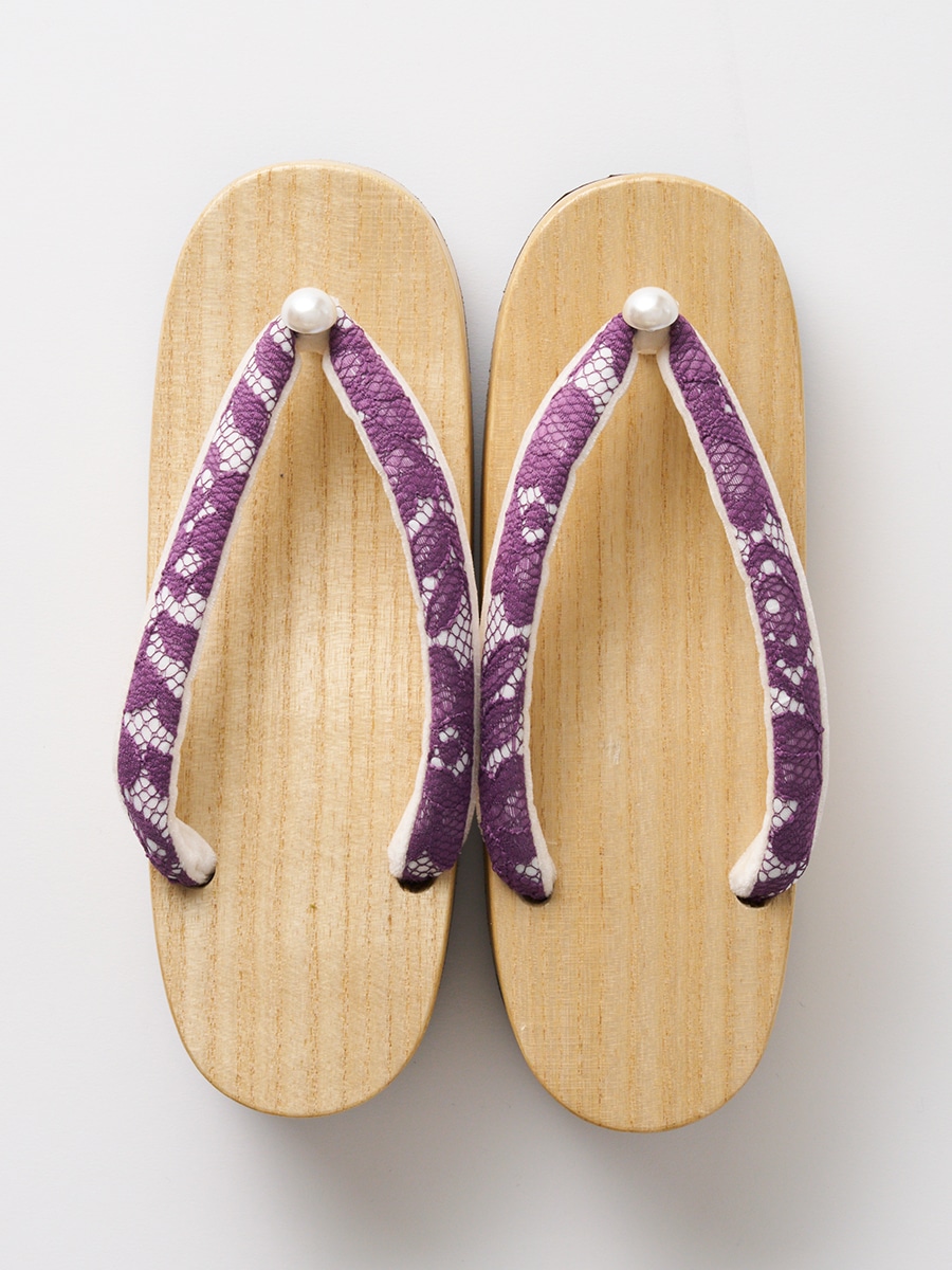 【ラスト1点】下駄「花レースパール」|パープル