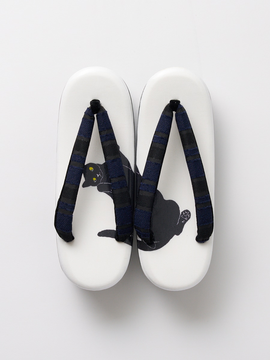 下駄草履「 ごろん猫 」|ブラック