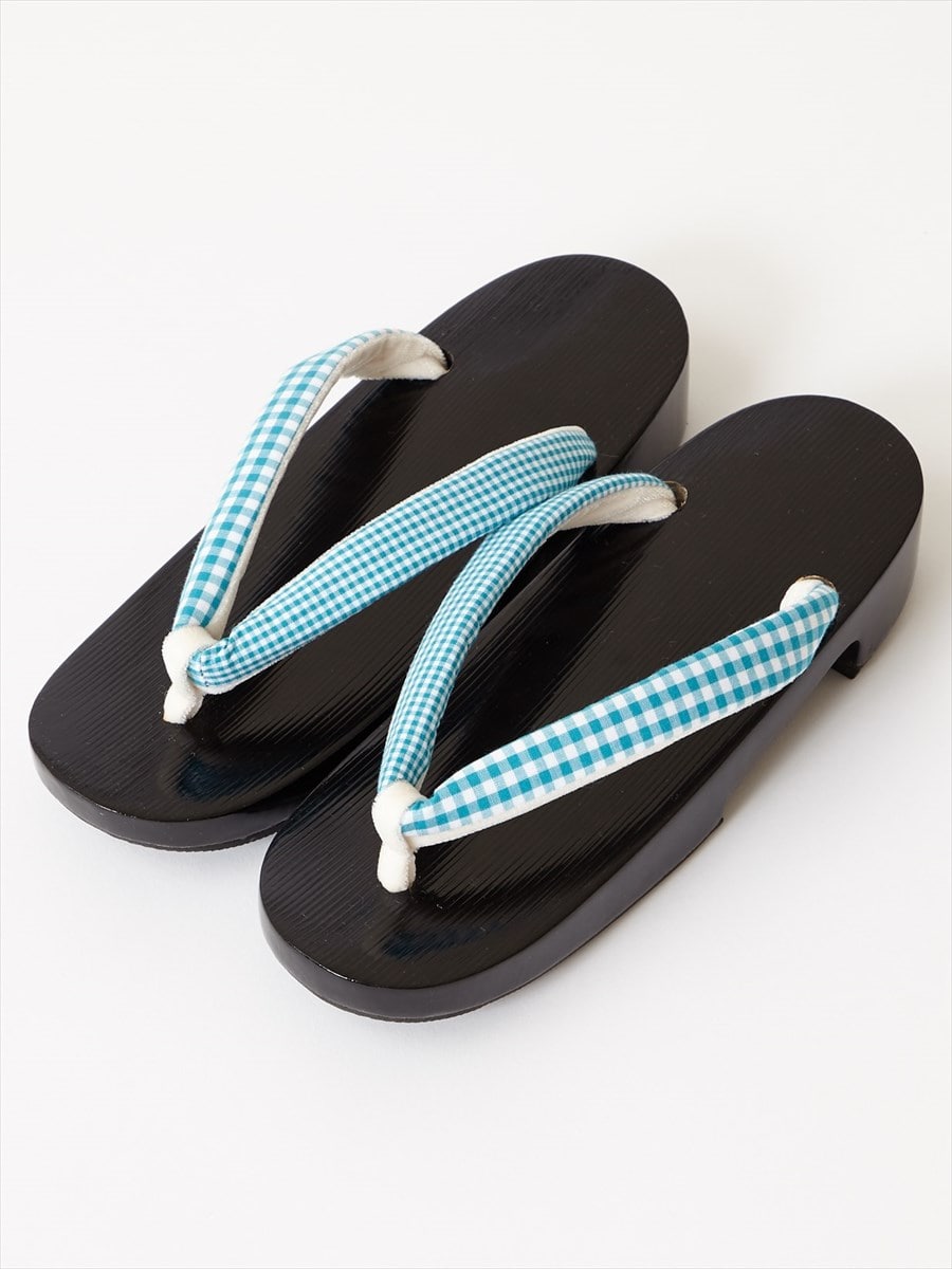 【残りわずか】下駄「ギンガムチェック」|スカイブルー