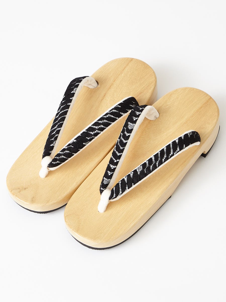 【残りわずか】下駄「リーフレース下駄」|ブラック