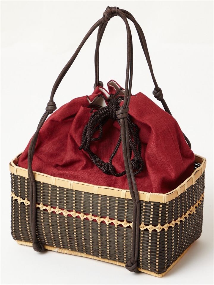 【ラスト1点】麻無地巾着part2|ダークレッド