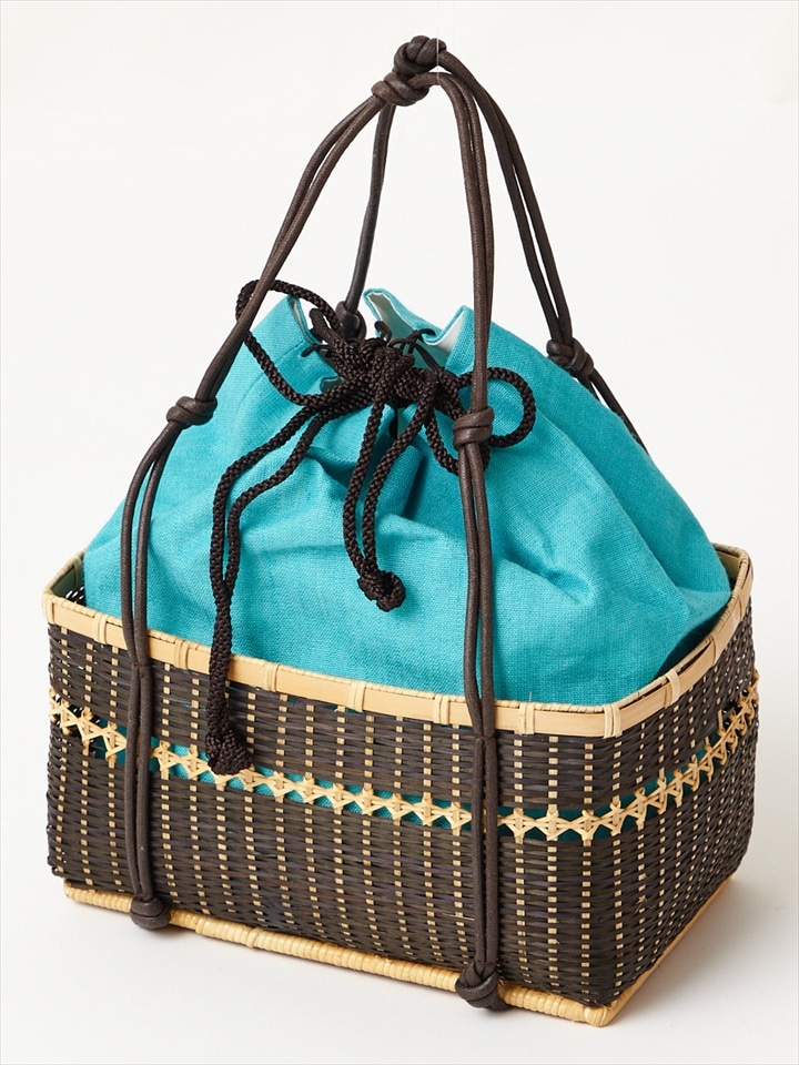 麻無地巾着part2|ターコイズ