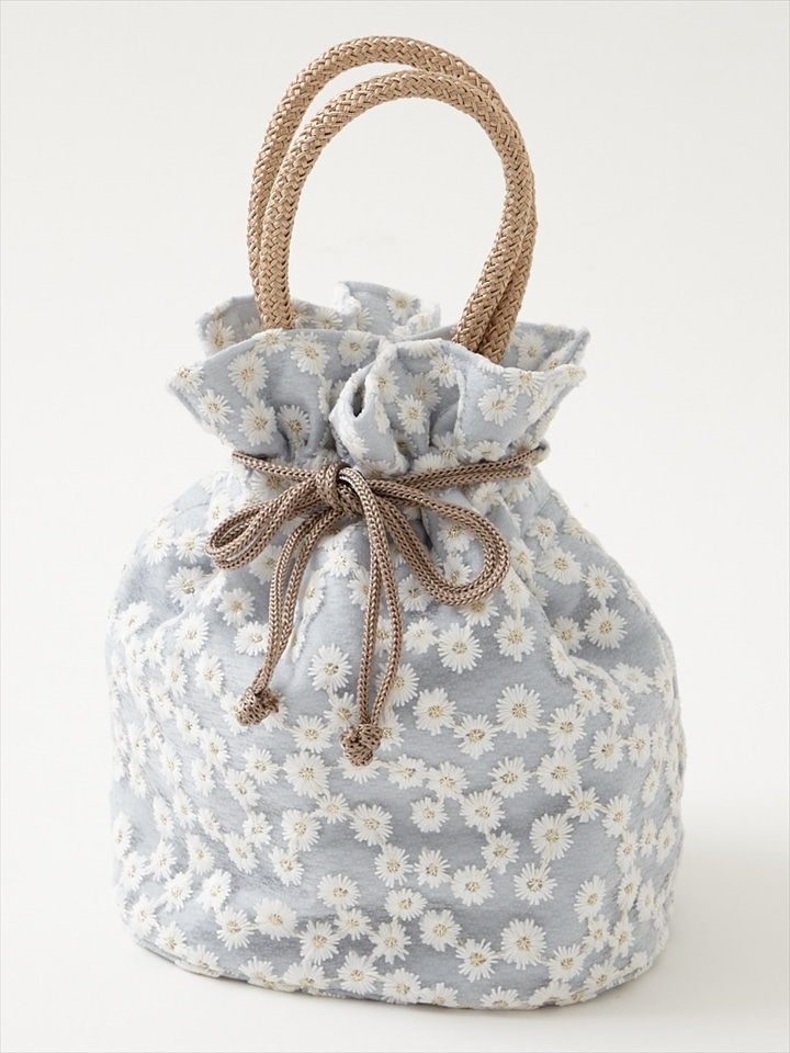レースフラワー巾着|ブルーグレー
