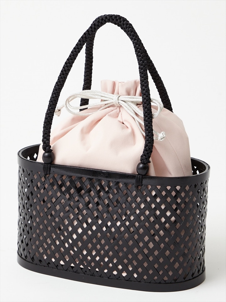 無地巾着かごバッグ|ピンク