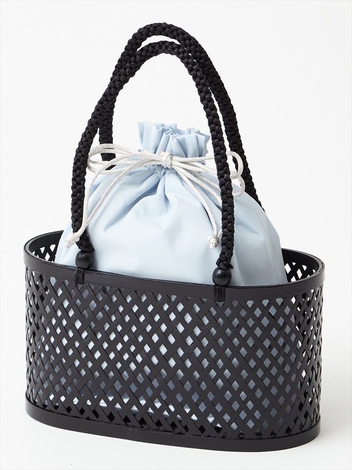 【残りわずか】無地巾着かごバッグ|サックス