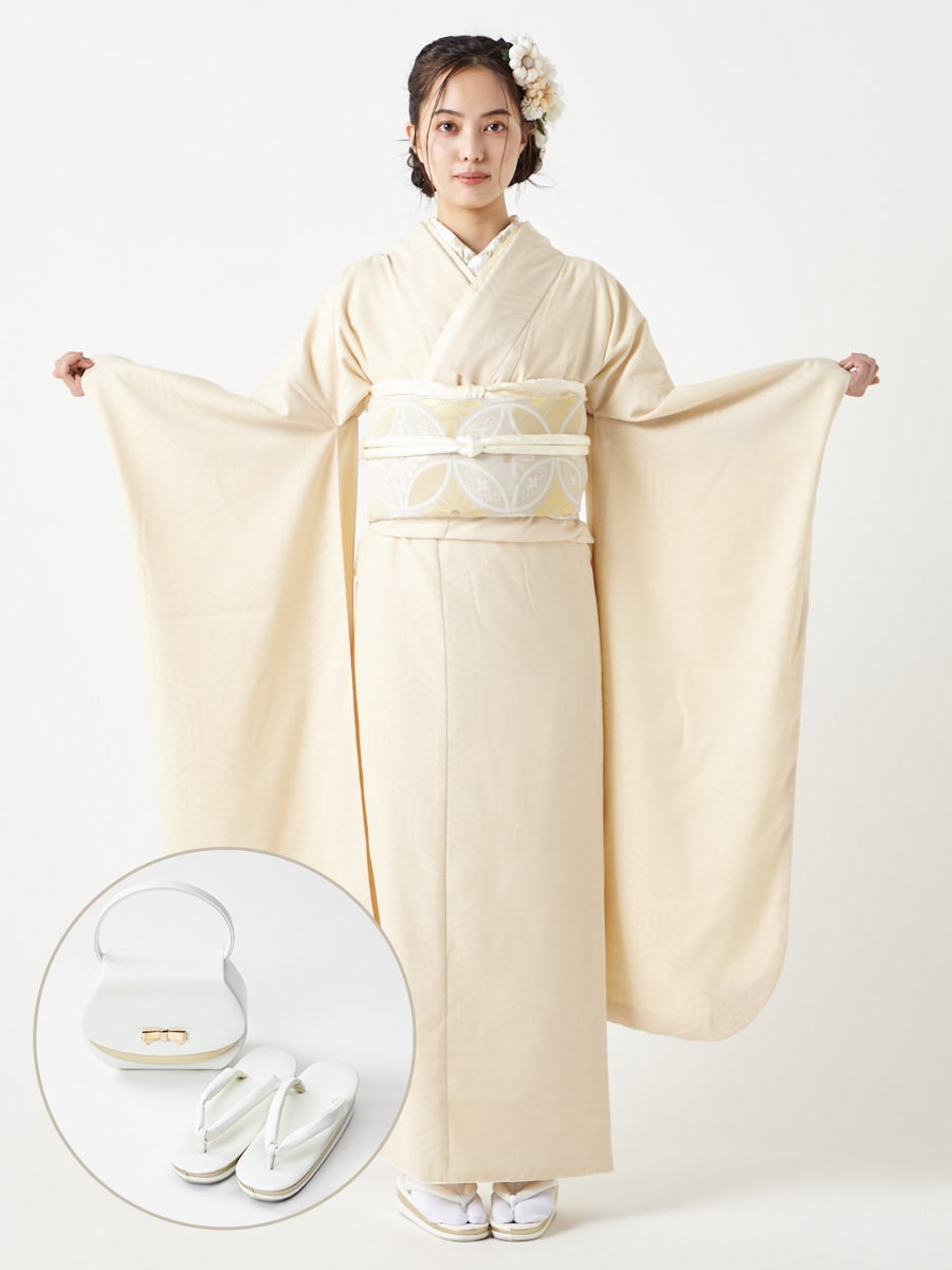 レンタル振袖【F2716】 華亀甲・オフ|ホワイト