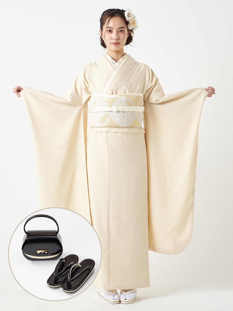 レンタル振袖【F2716】 華亀甲・オフ|ブラック