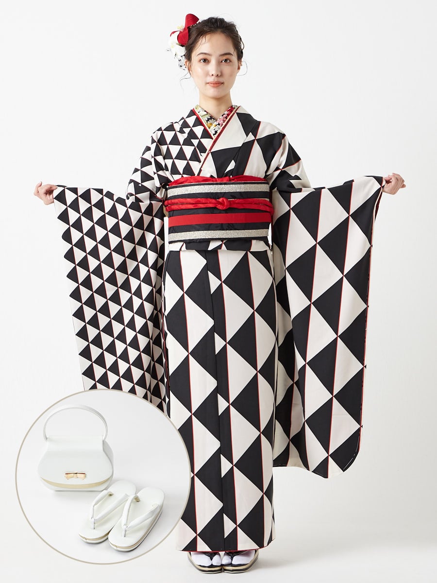 レンタル振袖【F2714】 ウロコ片身|ホワイト