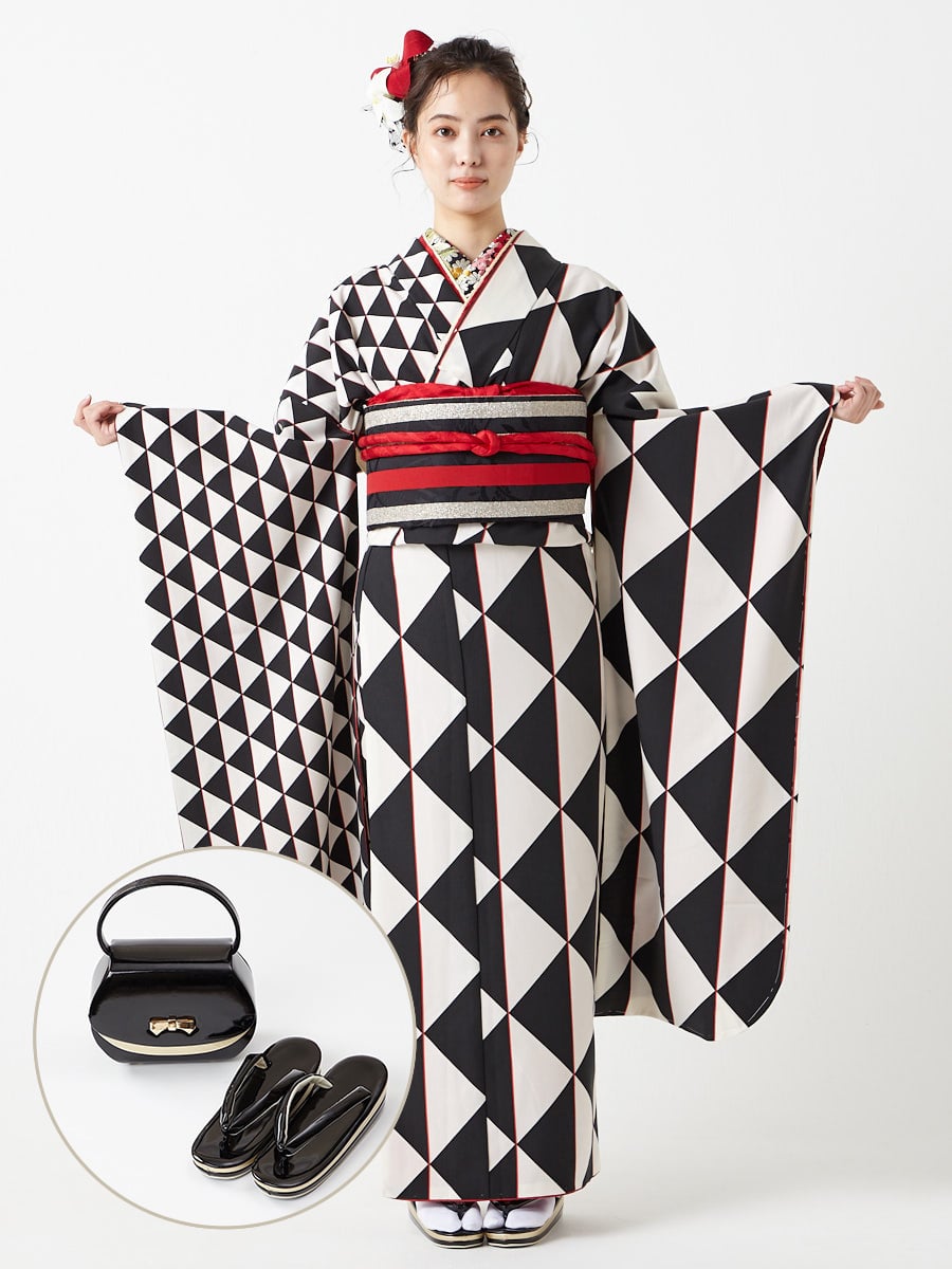 レンタル振袖【F2714】 ウロコ片身|ブラック