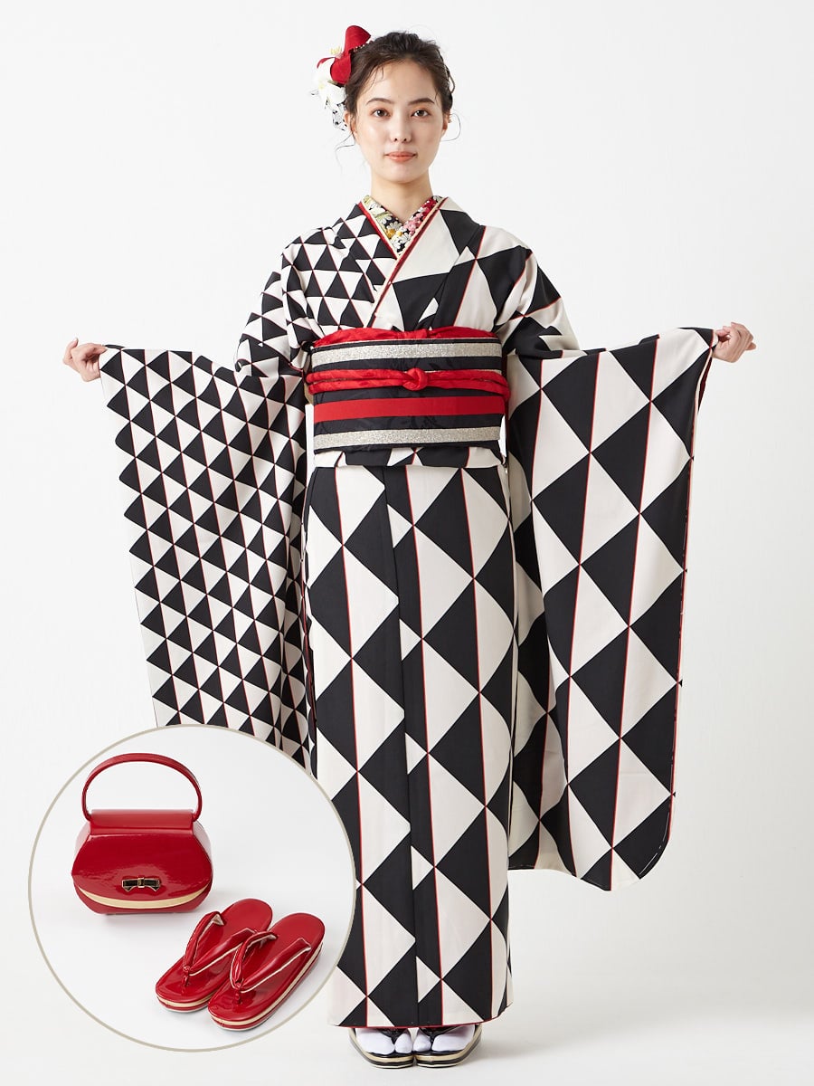 レンタル振袖【F2714】 ウロコ片身|レッド