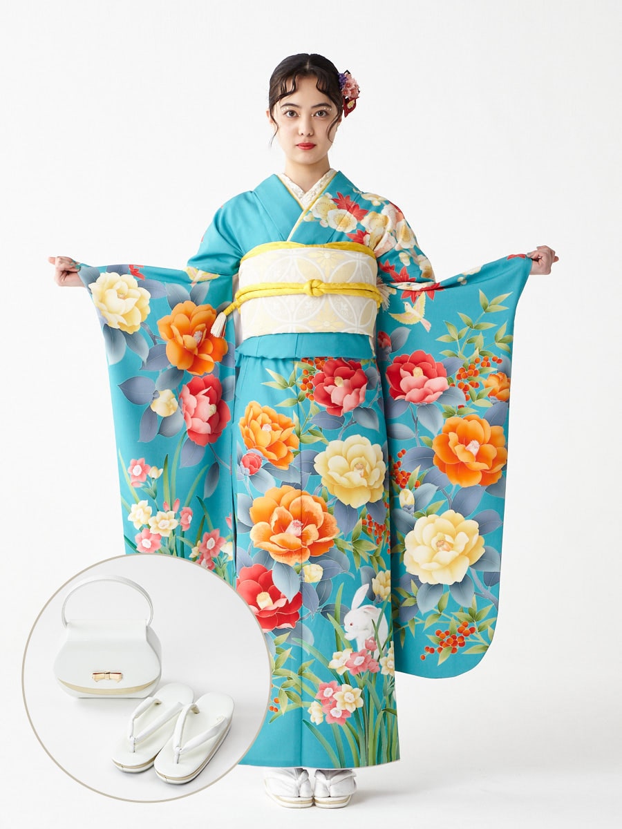 レンタル振袖【F1701】 かくれんぼ兎|ホワイト