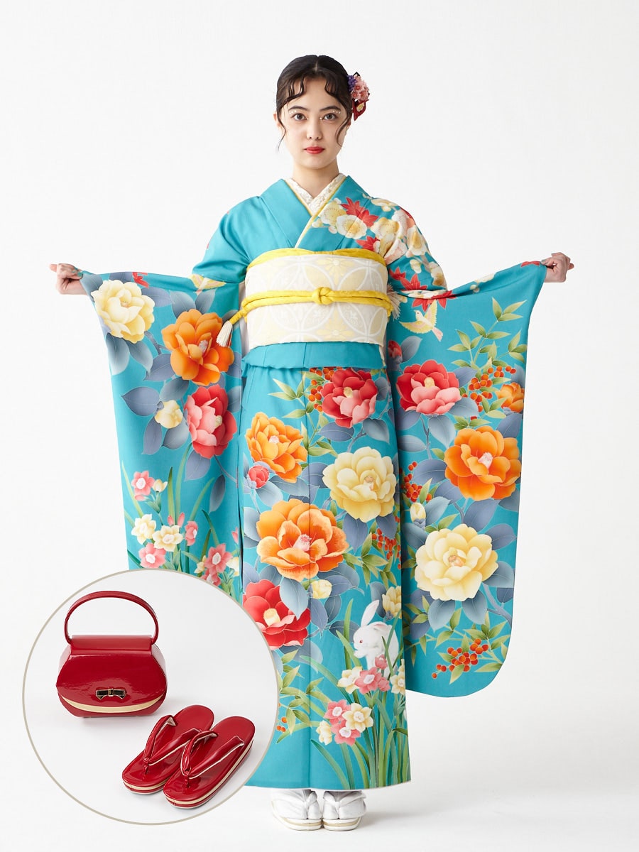 レンタル振袖【F1701】 かくれんぼ兎|レッド