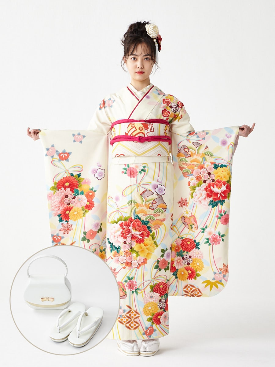 レンタル振袖【F1702】 七宝薬玉|ホワイト