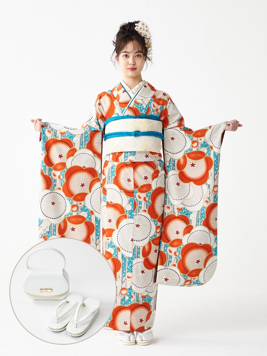 レンタル振袖【F2701】 あられ梅|ホワイト