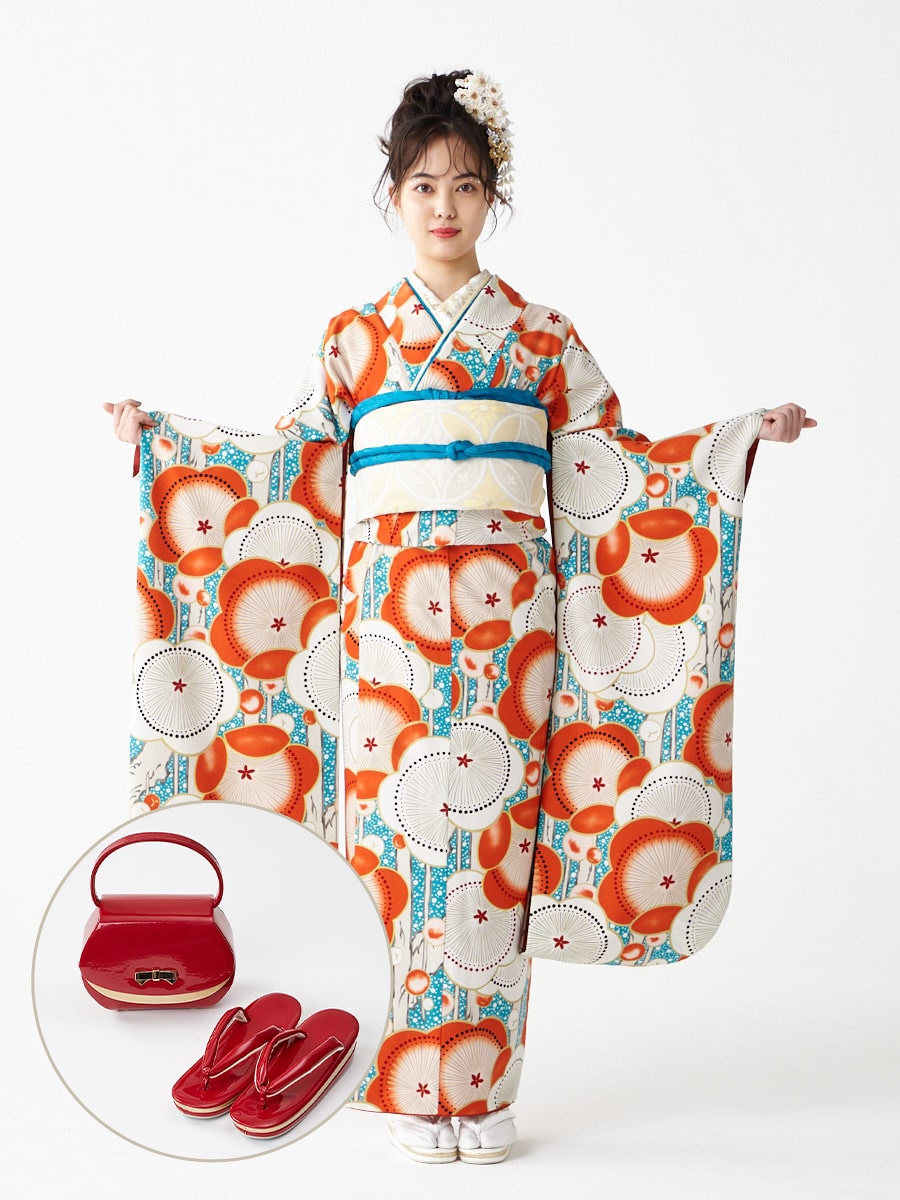 レンタル振袖【F2701】 あられ梅|レッド