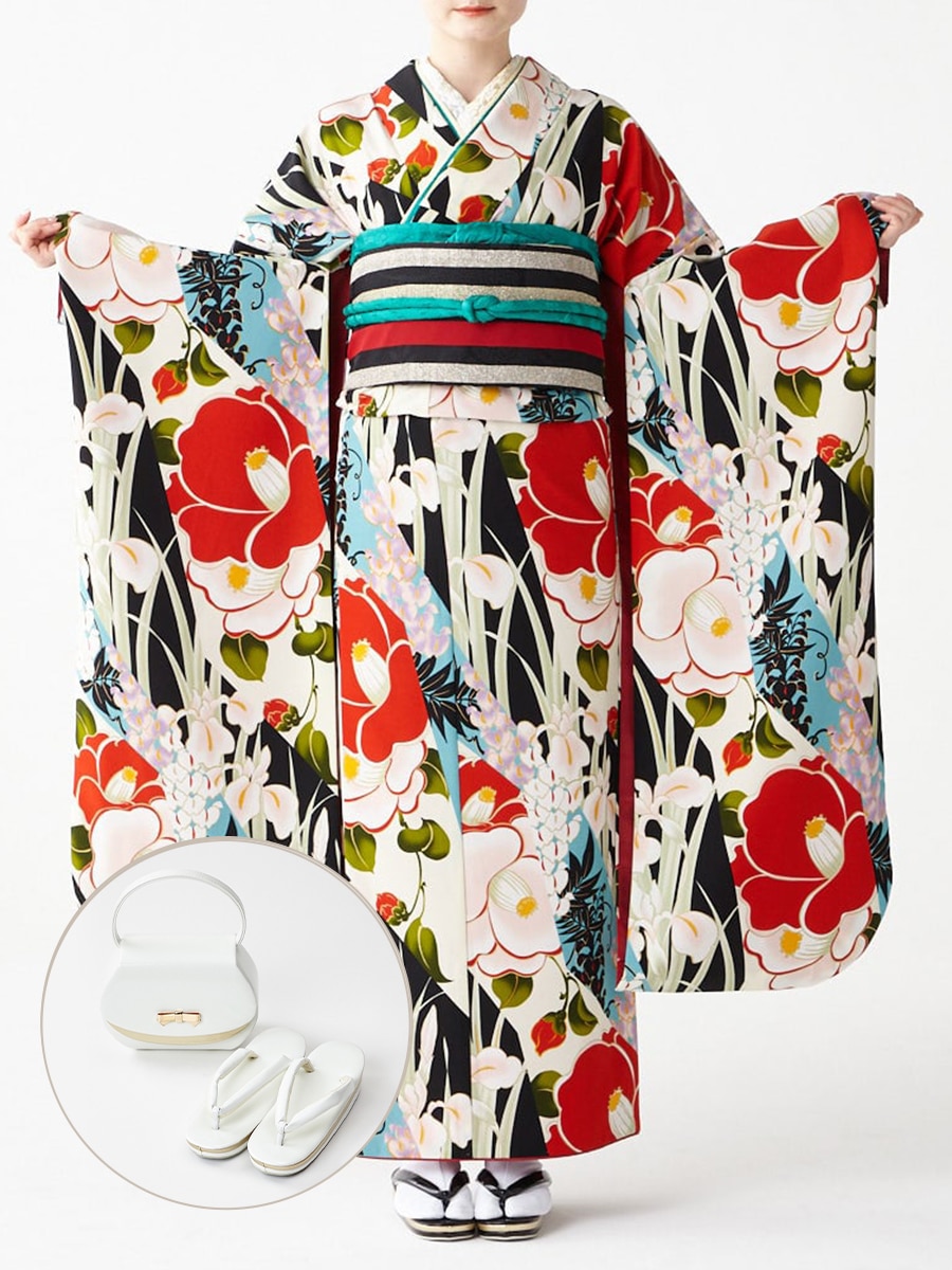 レンタル振袖【F2702】 花きりばみ|ホワイト