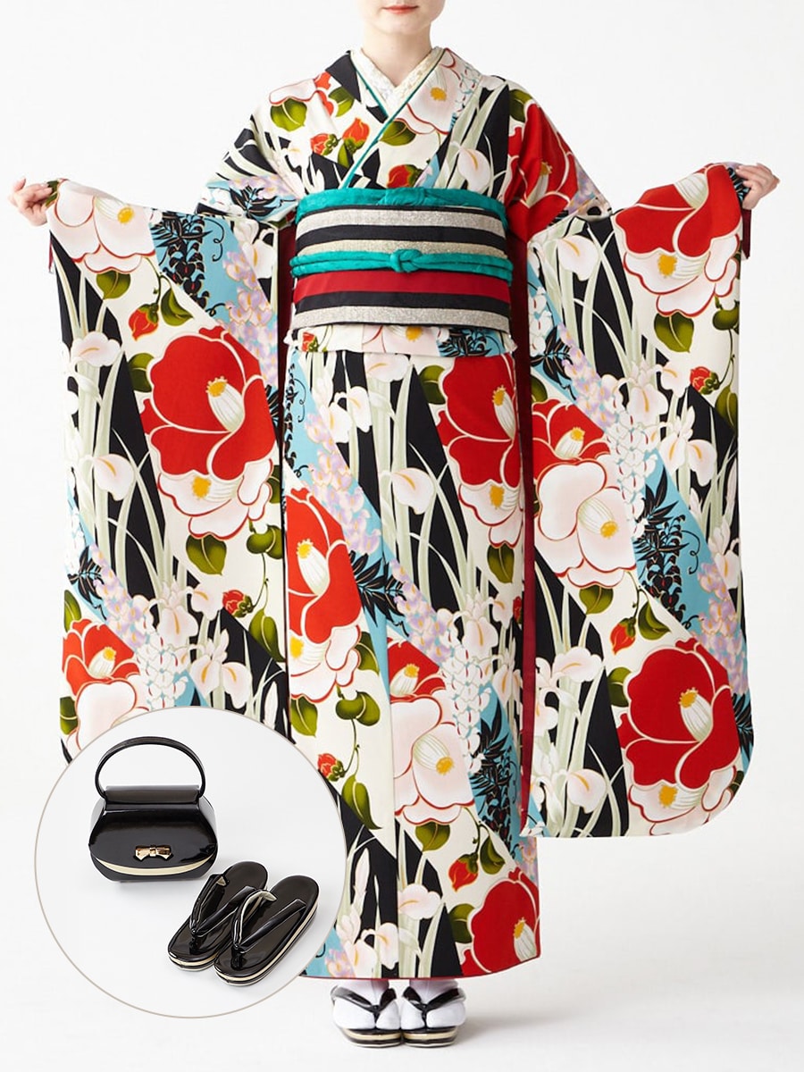 レンタル振袖【F2702】 花きりばみ|ブラック