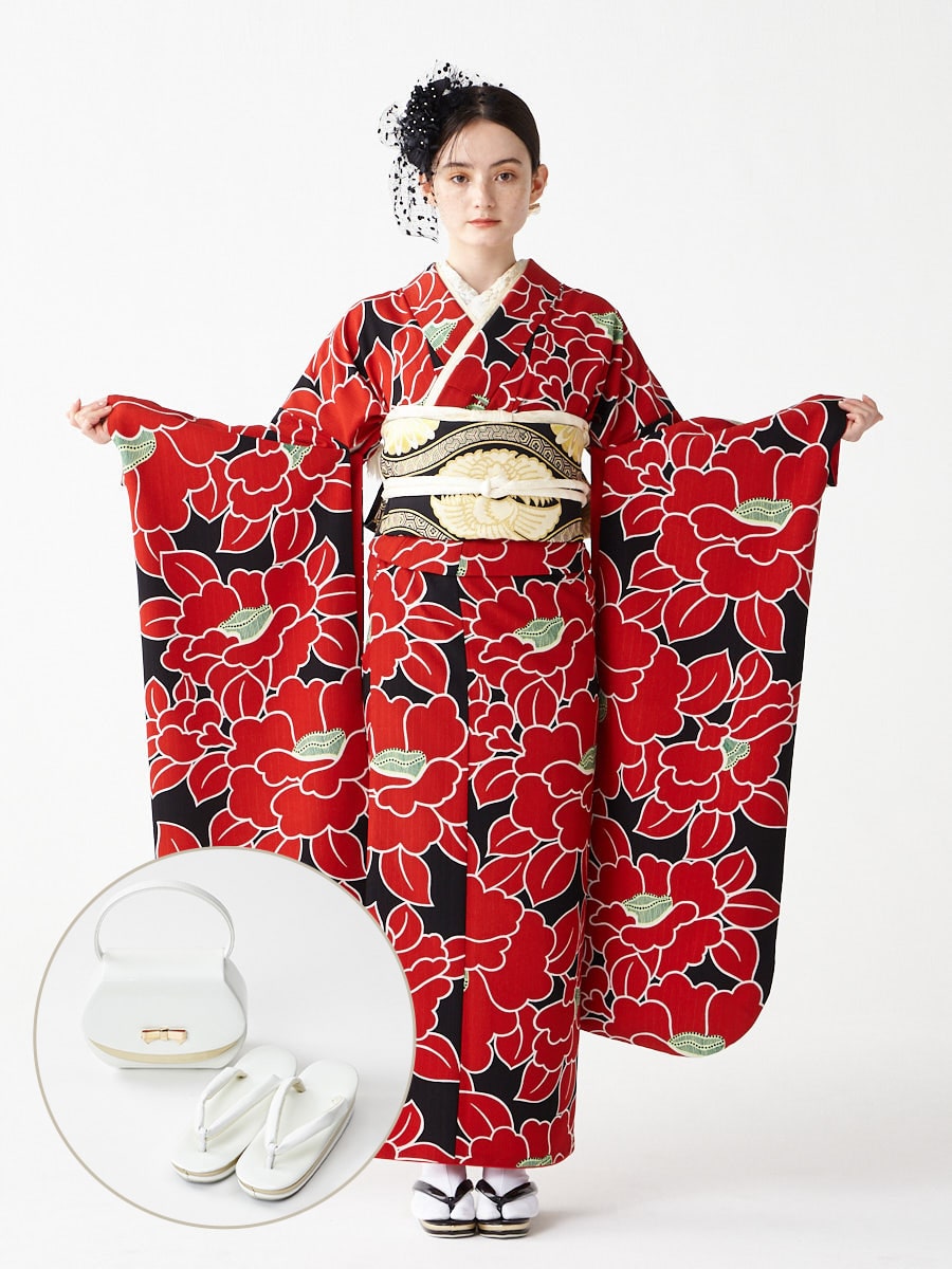 レンタル振袖【F2703】 椿|ホワイト