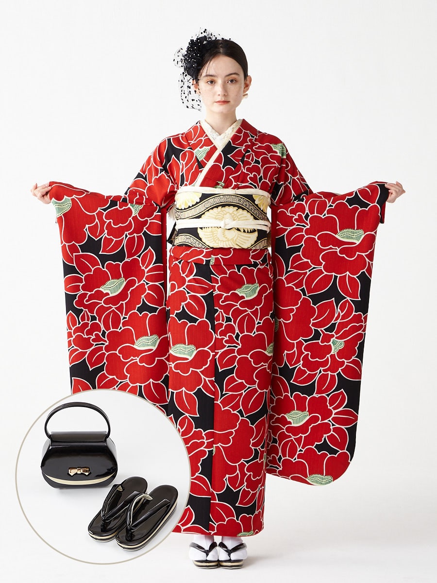 レンタル振袖【F2703】 椿|ブラック