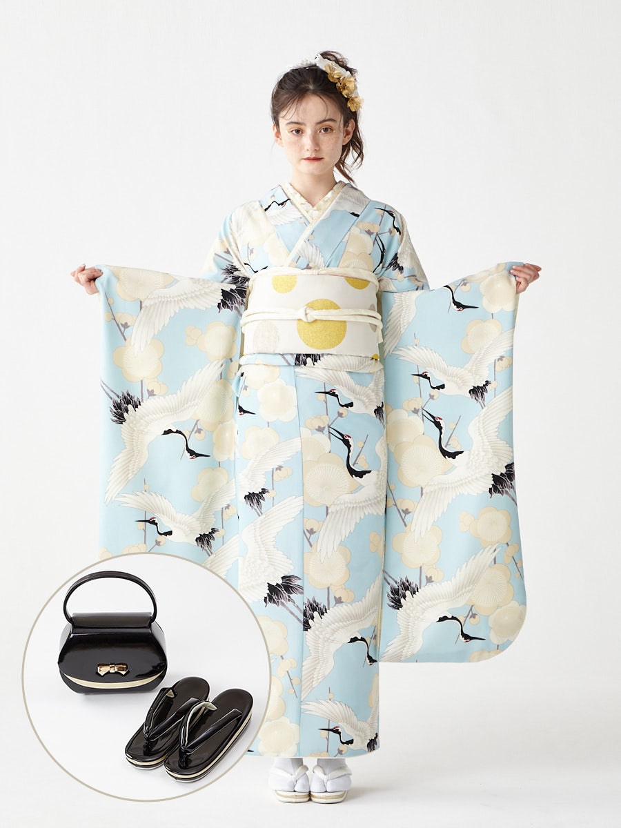 レンタル振袖【F2704】 梅鶴|ブラック