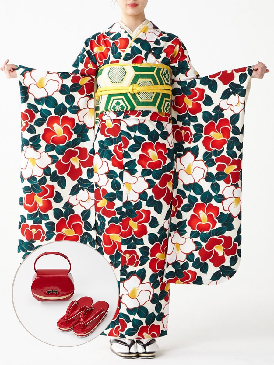 レンタル振袖【F2708】 レトロ椿|レッド