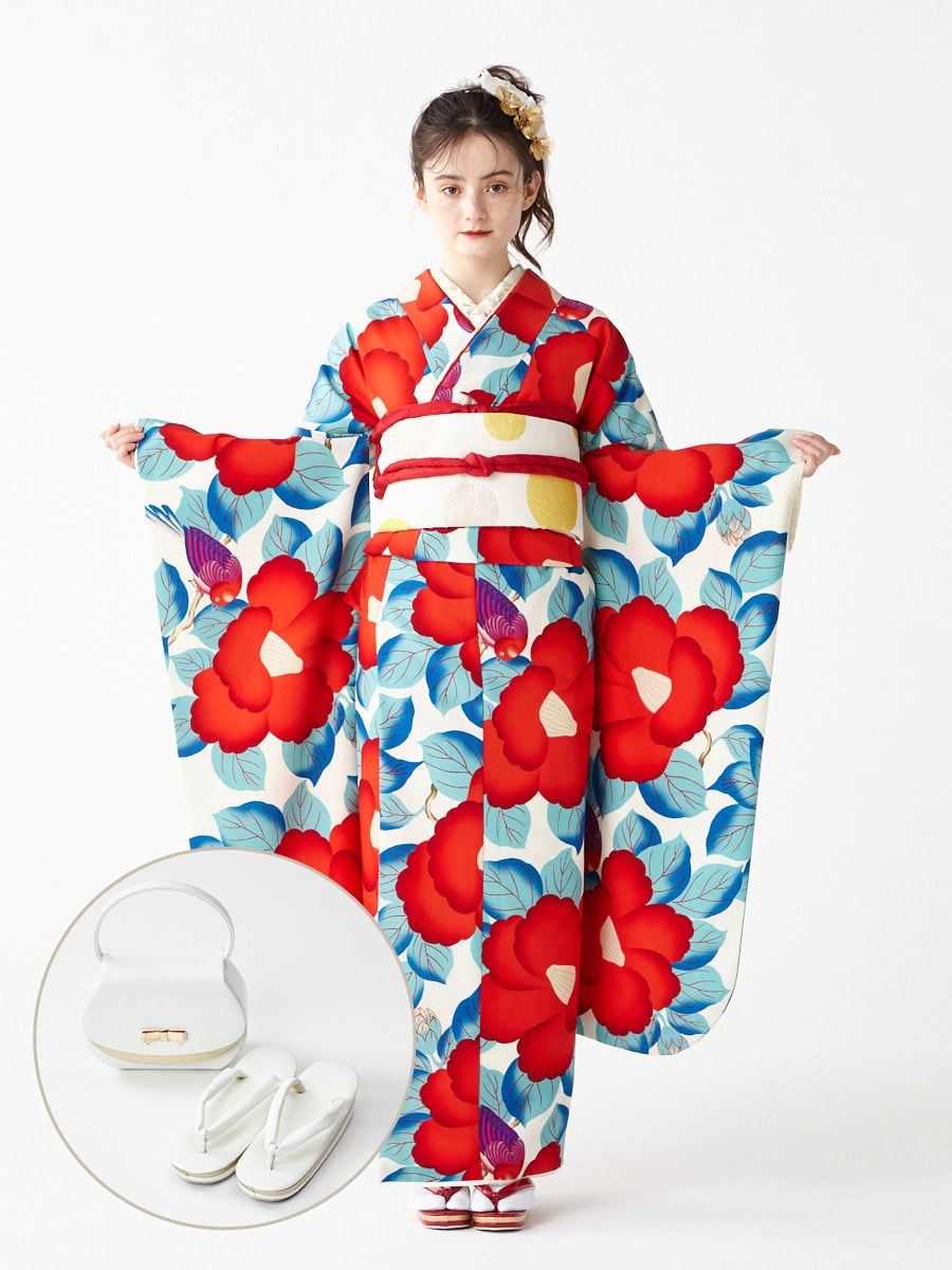 レンタル振袖【F3701】 椿鳥|ホワイト