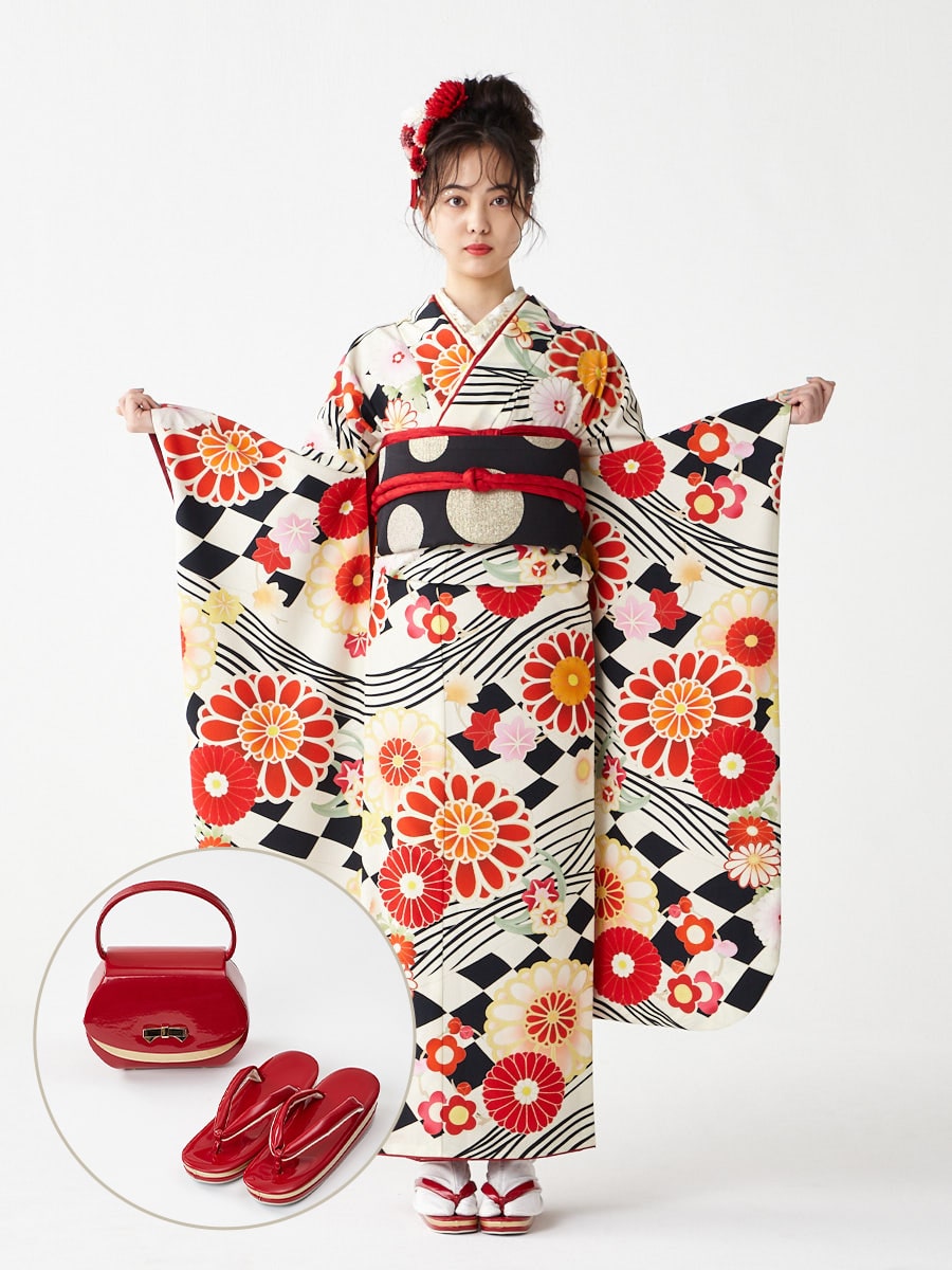 レンタル振袖【F1703】 フラッグ菊|レッド