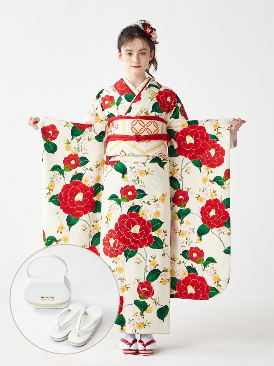 レンタル振袖【F1708】 乙女椿|ホワイト