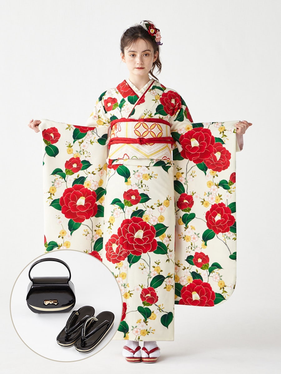 レンタル振袖【F1708】 乙女椿|ブラック